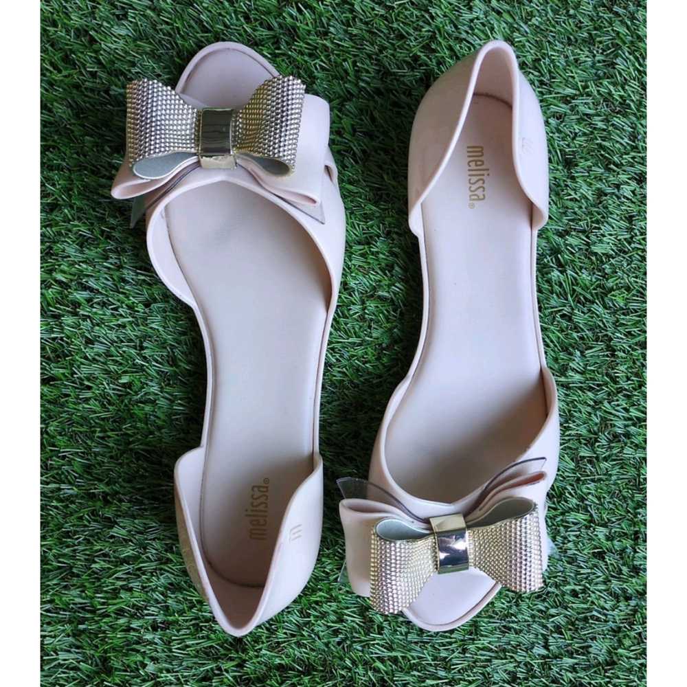 Melissa Shoes Womens Size 9 Bow Flats Star Detail Peep Toe Slip On Jelly Ballet
